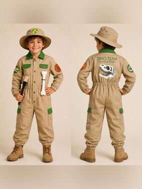 Archaeologist Dinosaur Dress-Up Halloween Child Costume Jumpsuit Bone Dig Fossil